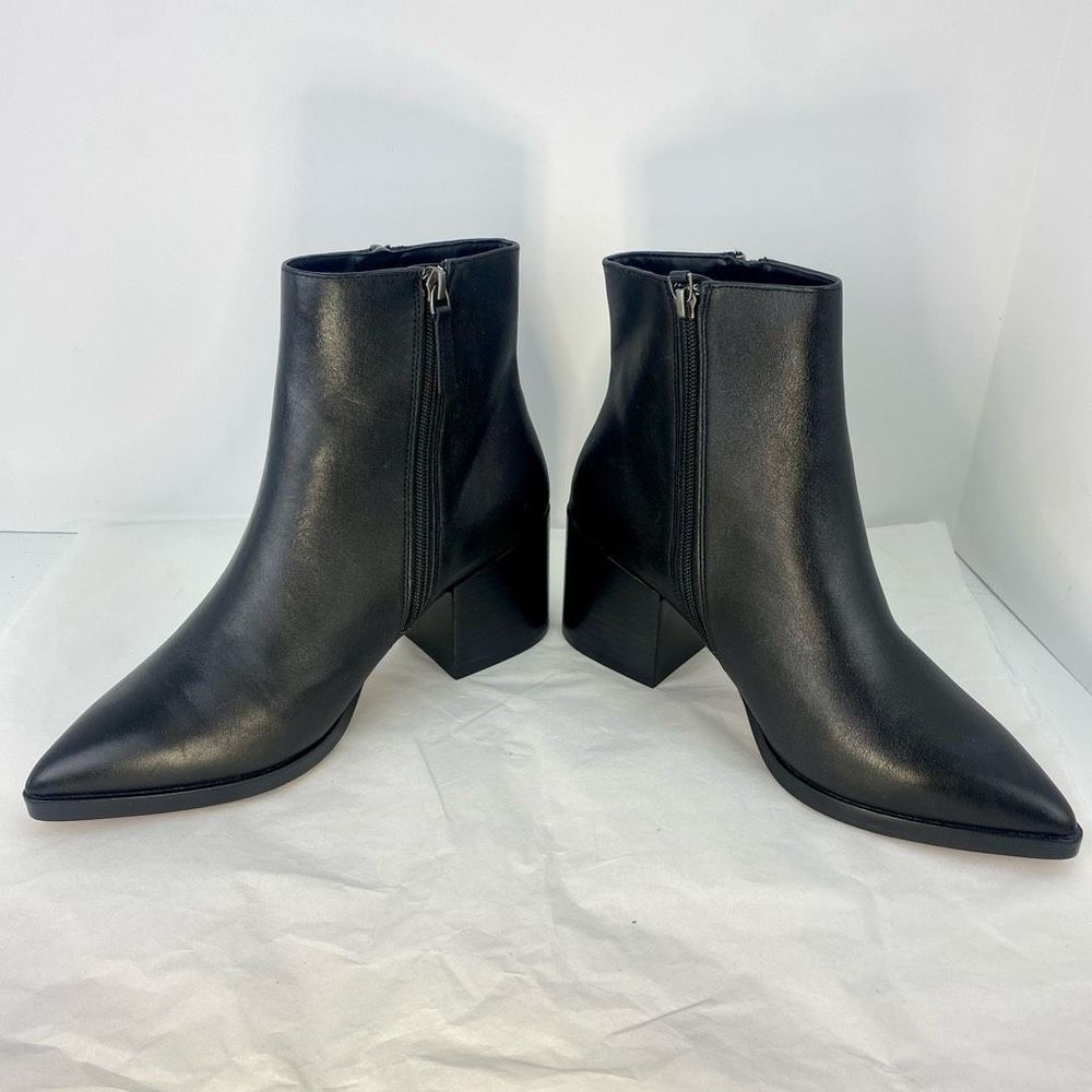 L Paolo Womens Black Leather Low Mid-Height Pointed Toe Fashion Booties - Picture 3 of 13